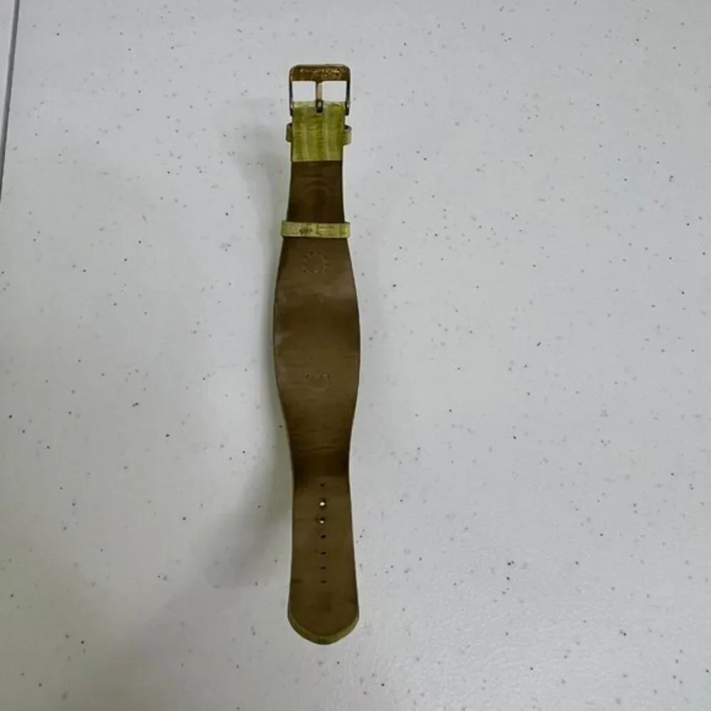 Chicos Watch Green‎ Yellow Leather Croc Embossed Silver Tone Quartz